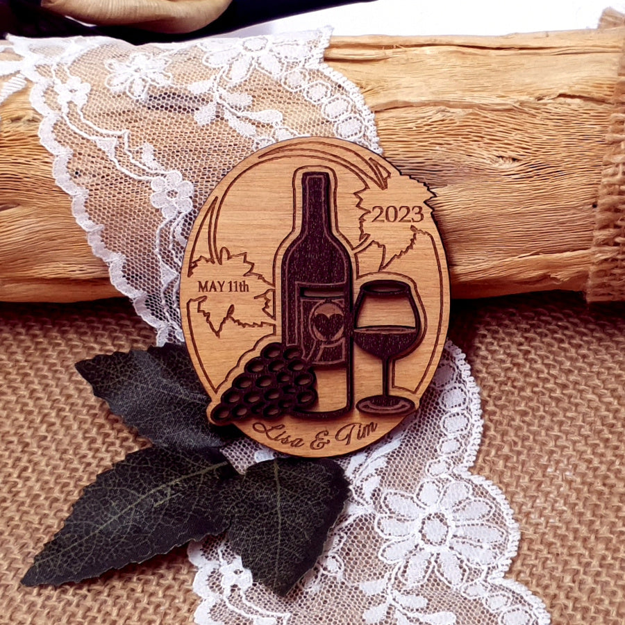 Wine Save the Date Wooden Magnet