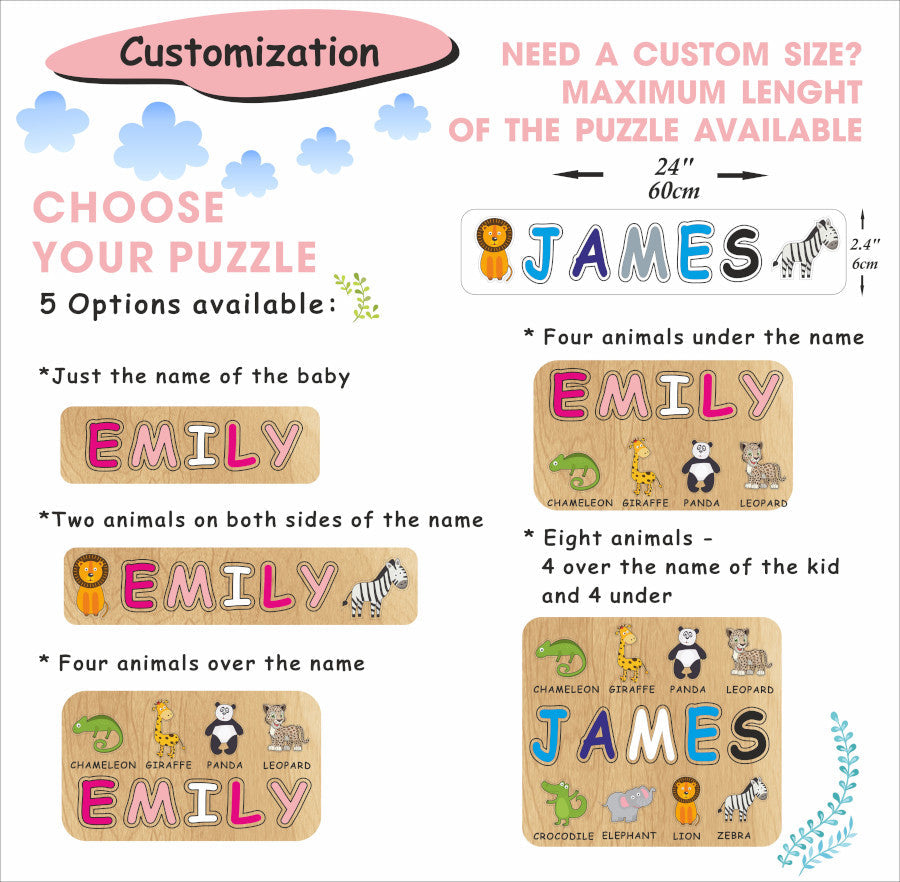 Personalized Wooden Puzzle with your Kid's Name- Forest Animals
