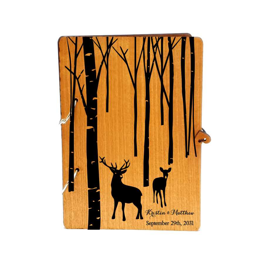 Wooden Wedding Guest Book (Journal or Notebook) Deers in the Forest