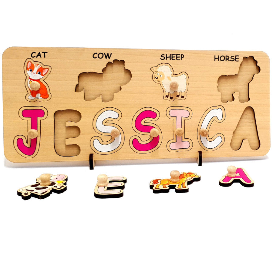 Wooden Name Puzzle- Gift for Kids- Farm Animals