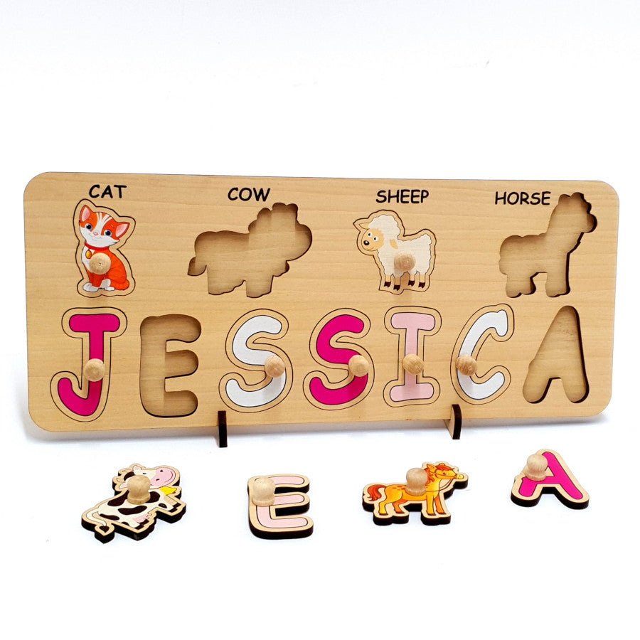 Wooden Name Puzzle- Gift for Kids- Farm Animals