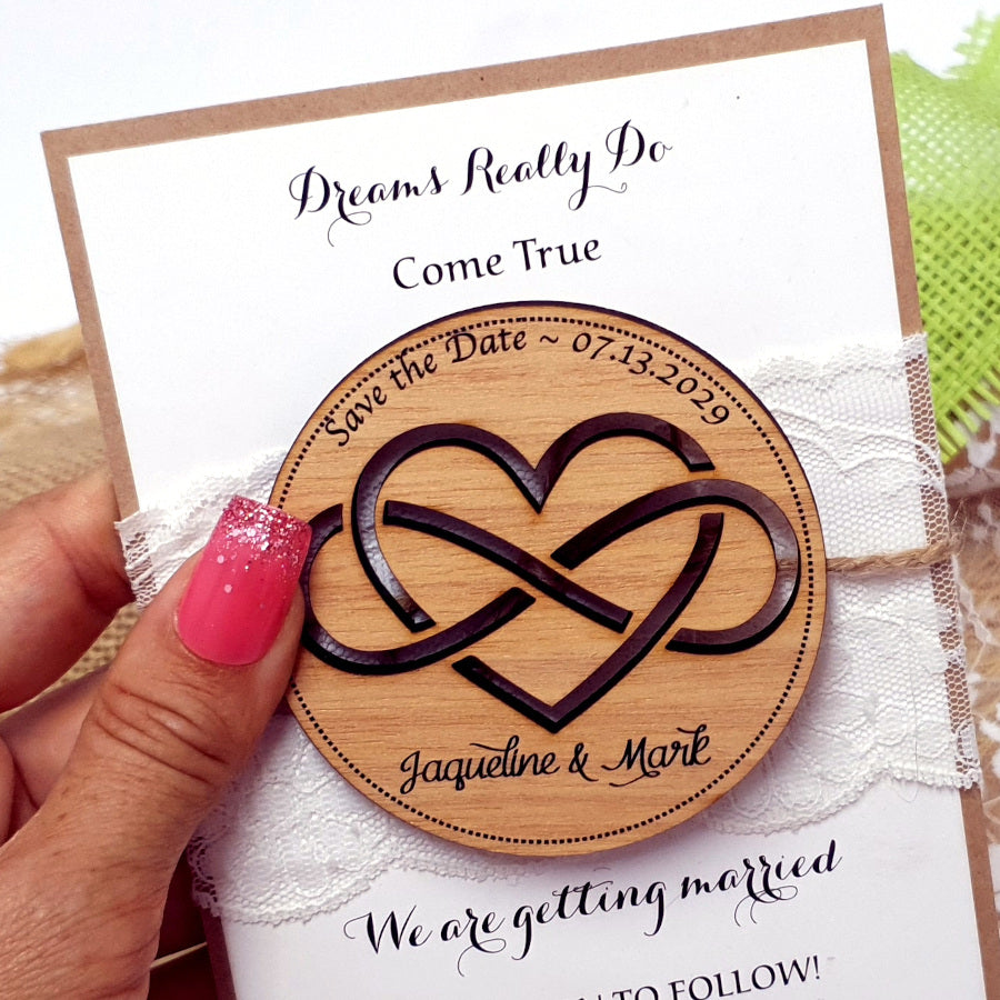 Wooden Save the Date Magnet - Infinity Heart