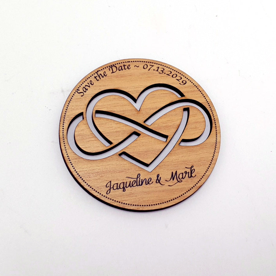 Wooden Save the Date Magnet - Infinity Heart