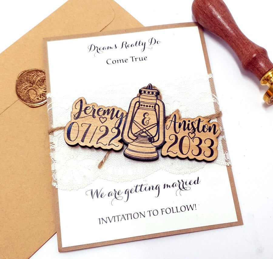 Barn Wedding Save the Date Magnet-Wood Lantern