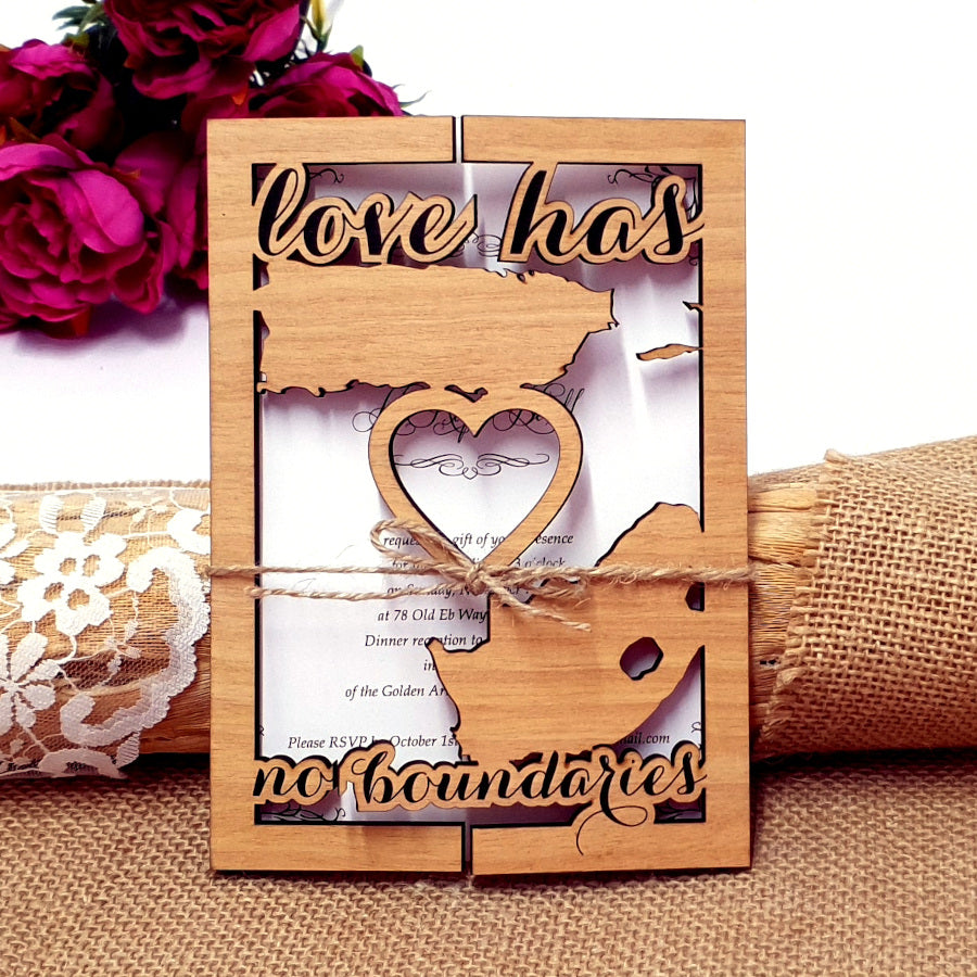 State Love Wedding Invitation Made of Wood