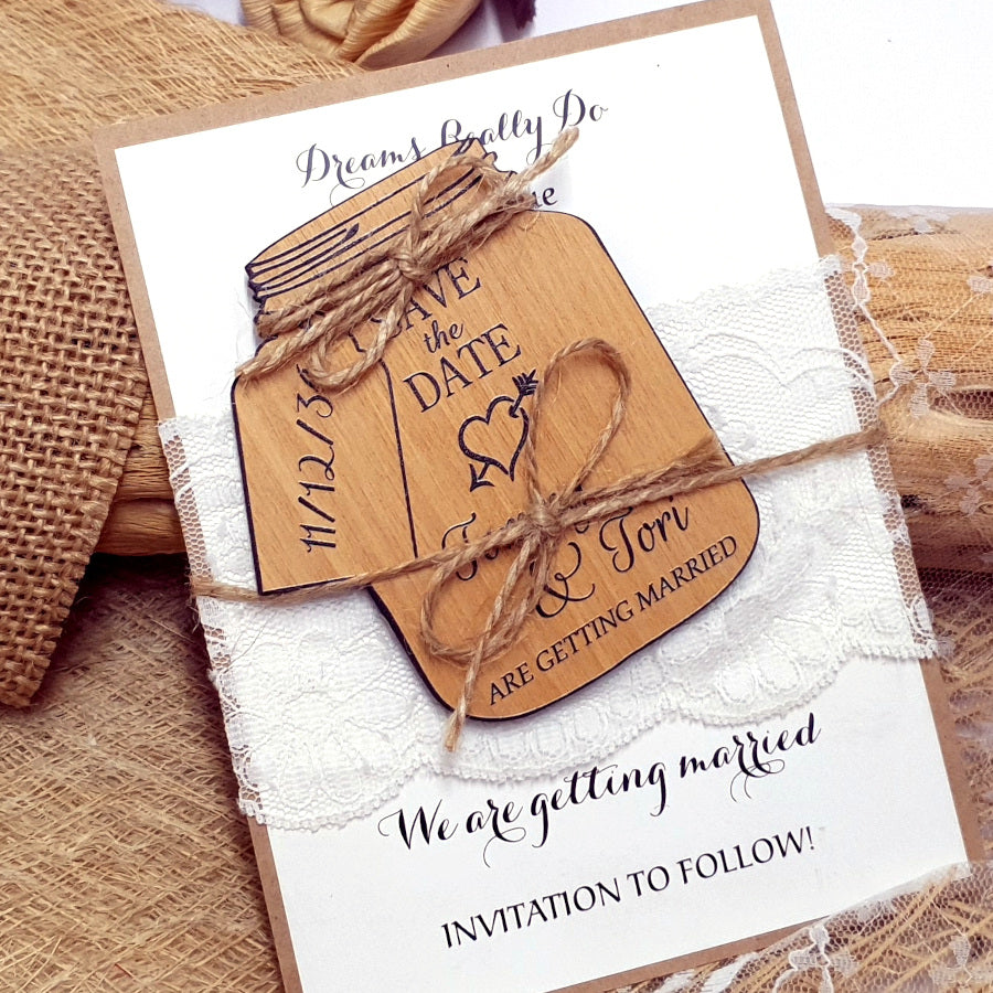 Mason Jar Save the Date Magnet-Wood