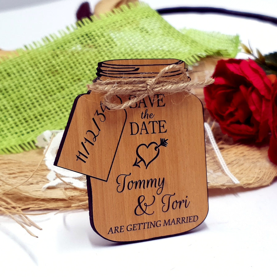 Mason Jar Save the Date Magnet-Wood