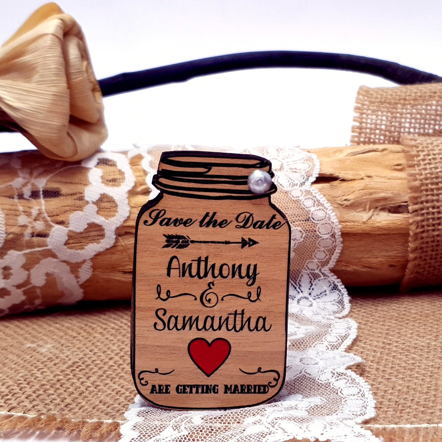 Unique Wooden Mason Jar Save the Date Magnet with a Calendar