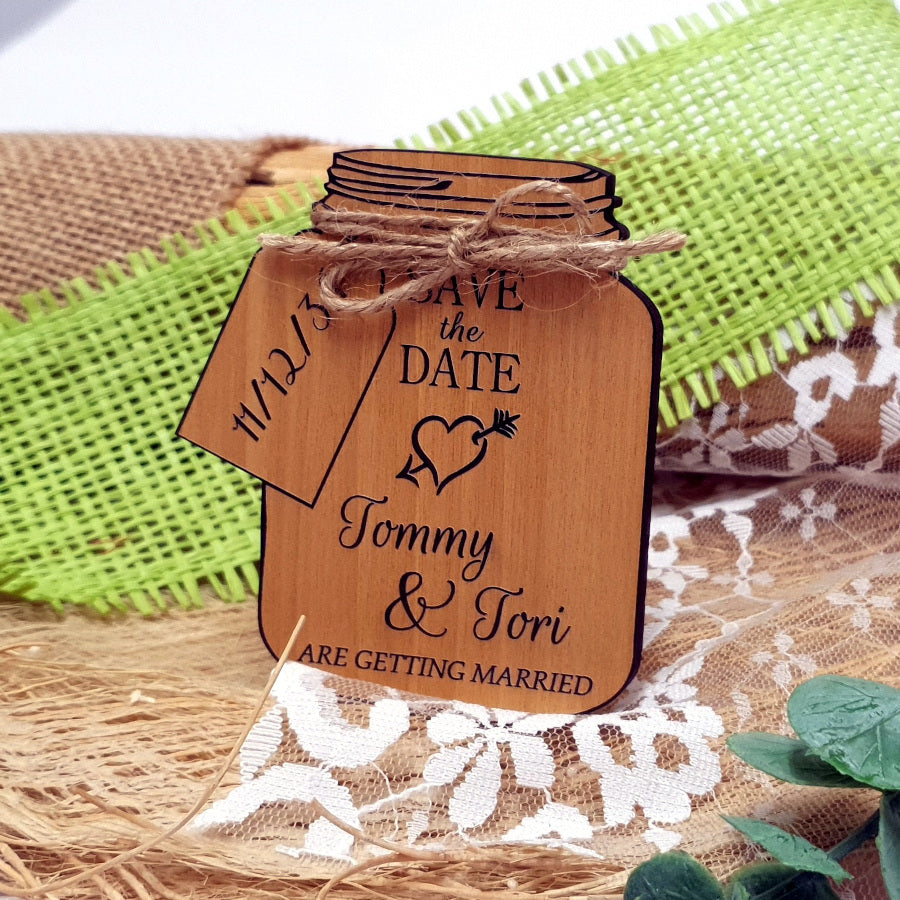 Mason Jar Save the Date Magnet-Wood