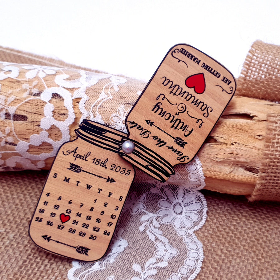 Unique Wooden Mason Jar Save the Date Magnet with a Calendar