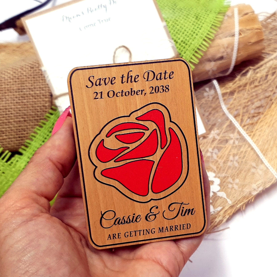 Beauty and the Beast Wooden Save the Date Magnet