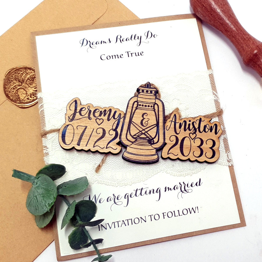 Barn Wedding Save the Date Magnet-Wood Lantern