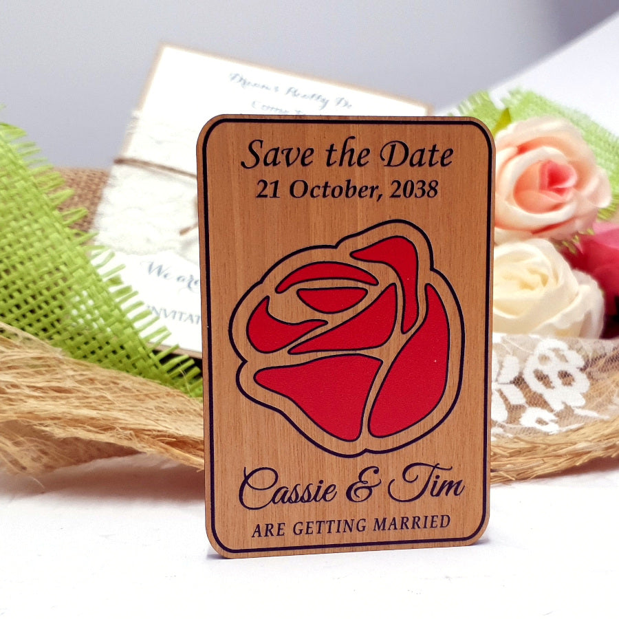 Beauty and the Beast Wooden Save the Date Magnet