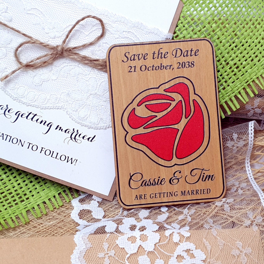 Beauty and the Beast Wooden Save the Date Magnet