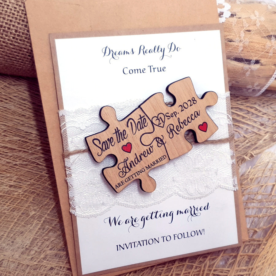 Rustic Wedding Save the Date Magnet-Wooden Puzzle