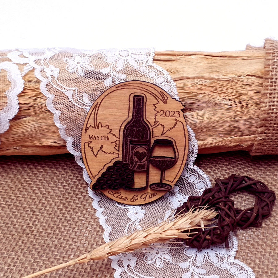 Wine Save the Date Wooden Magnet