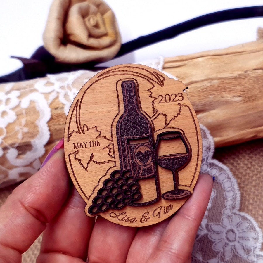 Wine Save the Date Wooden Magnet