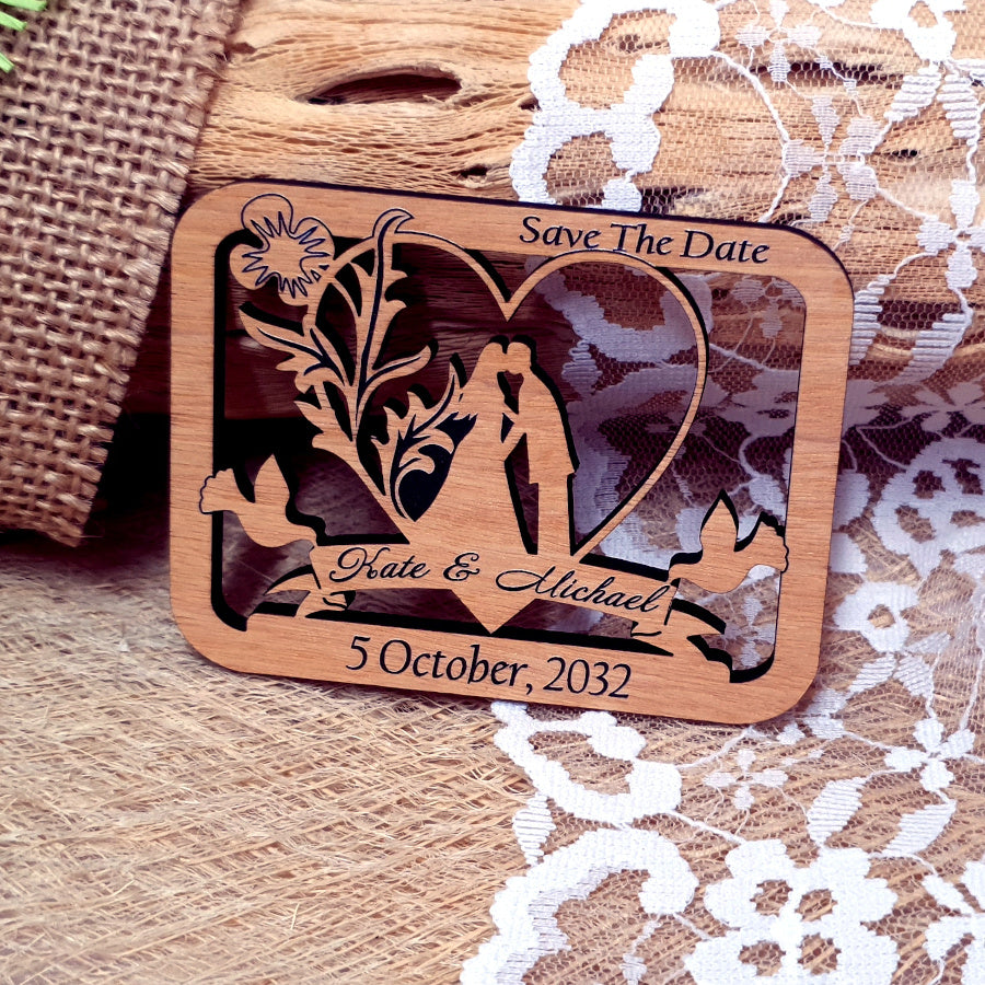 Wooden Love Couple Save the Date Magnet