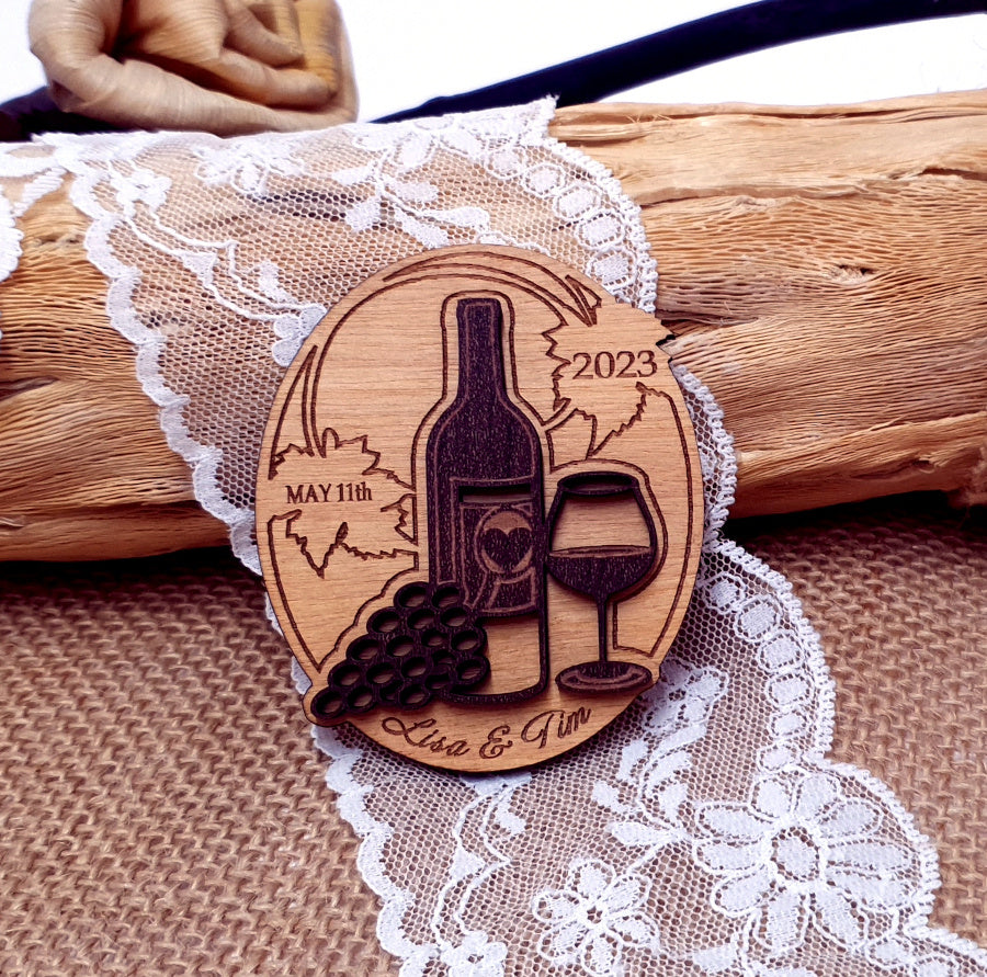 Wine Save the Date Wooden Magnet