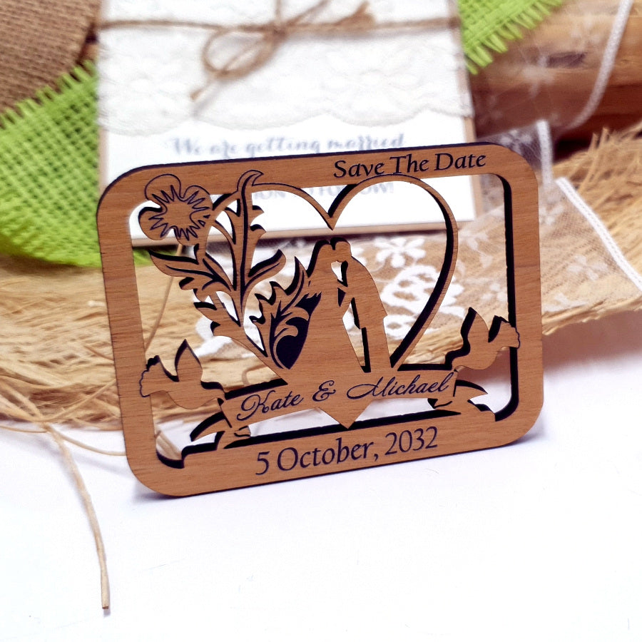 Wooden Love Couple Save the Date Magnet
