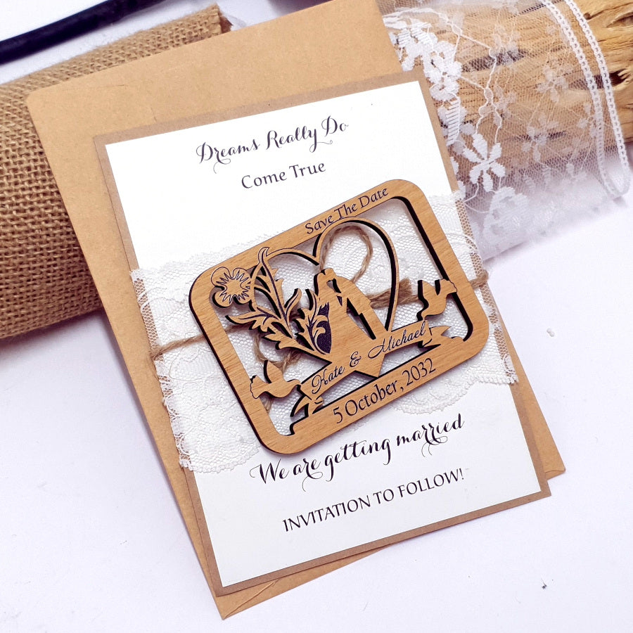 Wooden Love Couple Save the Date Magnet