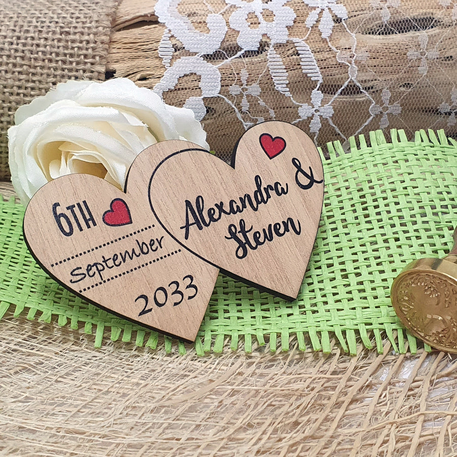 Unique Save the Date Wooden Magnet-Two Hearts