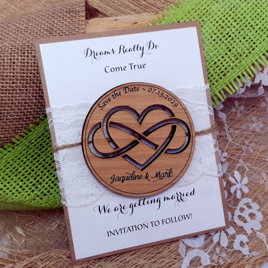 Wooden Save the Date Magnet - Infinity Heart