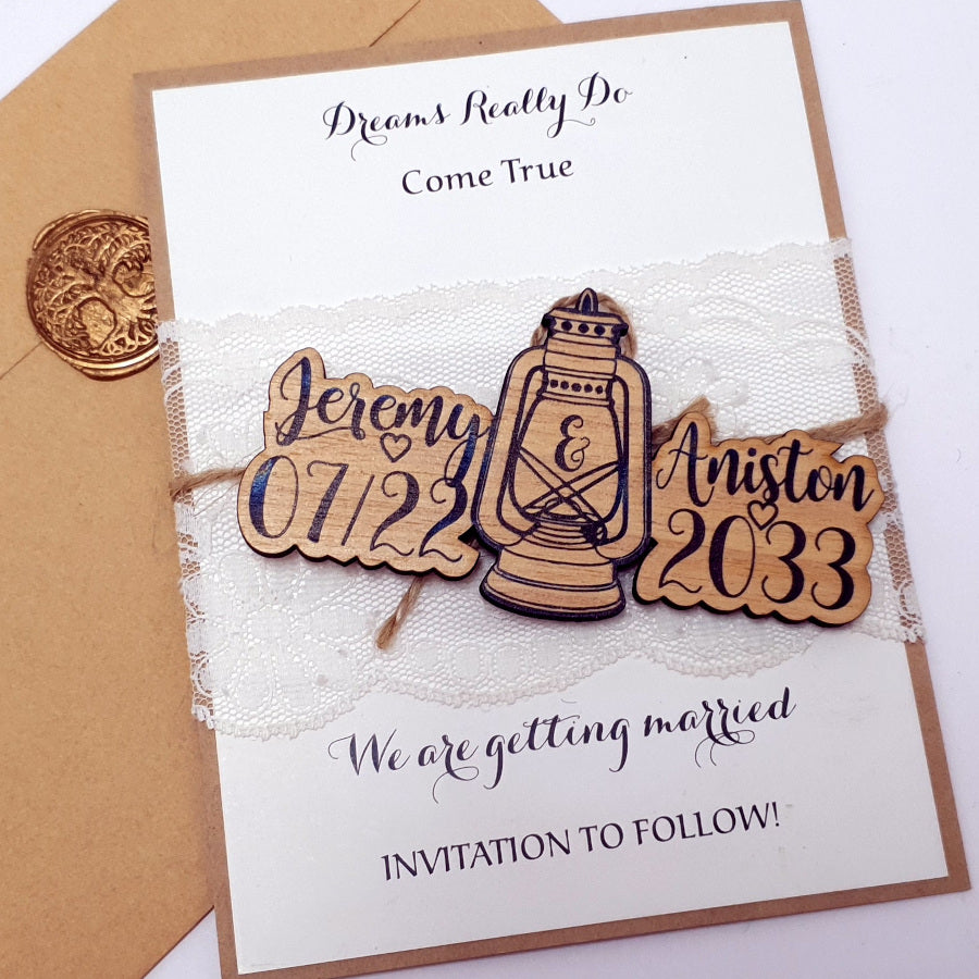 Barn Wedding Save the Date Magnet-Wood Lantern