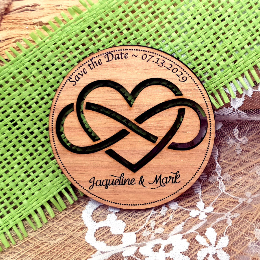 Wooden Save the Date Magnet - Infinity Heart