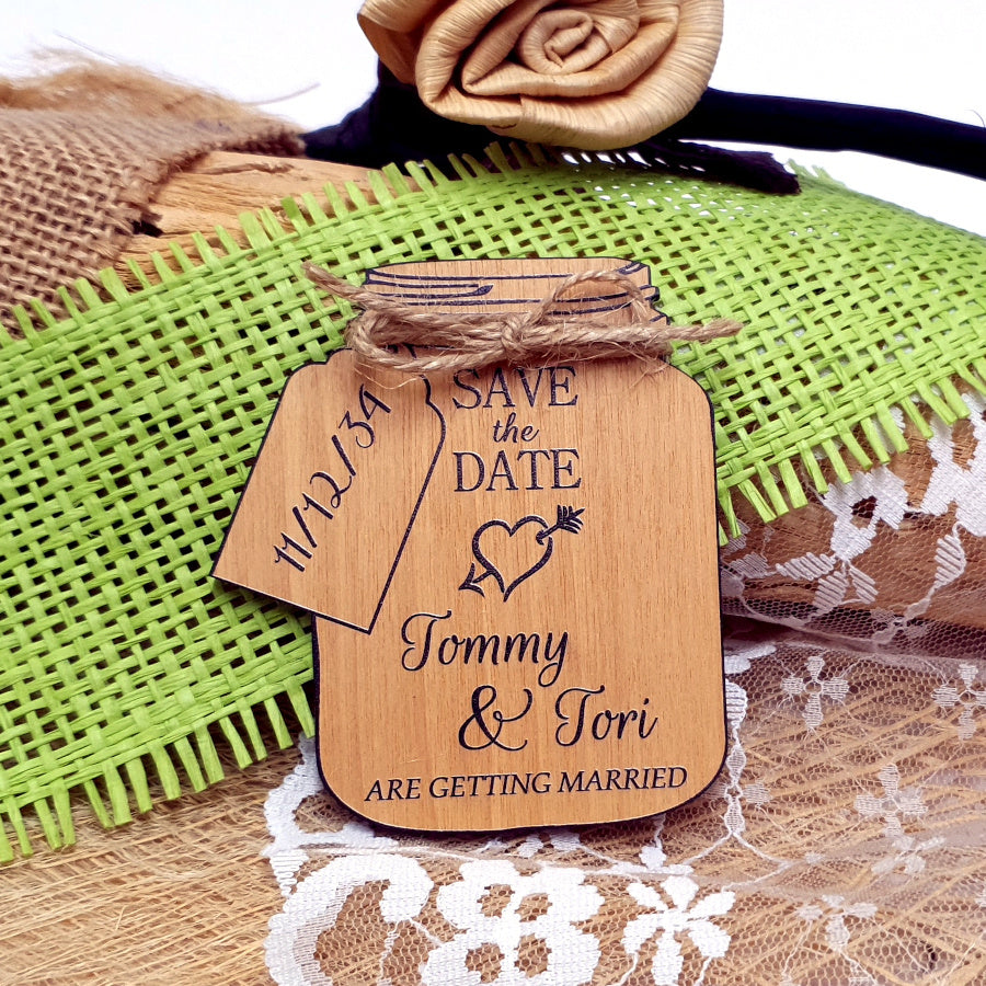 Mason Jar Save the Date Magnet-Wood