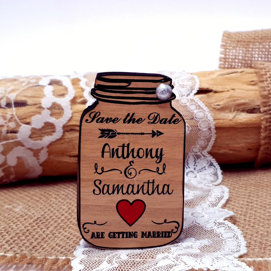 Unique Wooden Mason Jar Save the Date Magnet with a Calendar