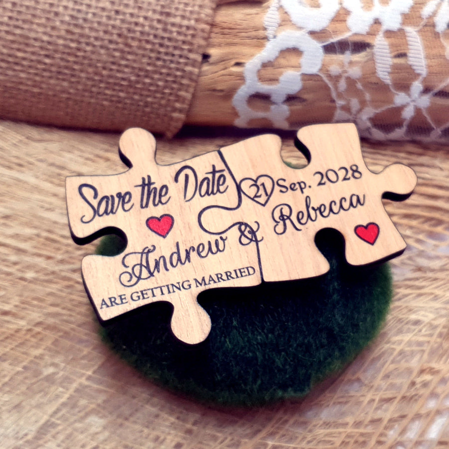 Rustic Wedding Save the Date Magnet-Wooden Puzzle