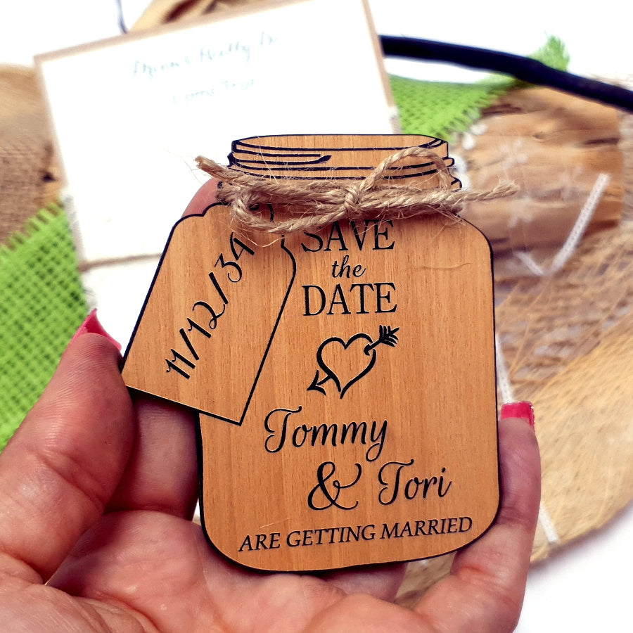 Mason Jar Save the Date Magnet-Wood