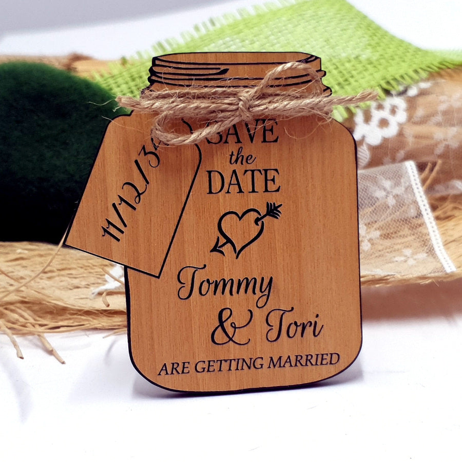 Mason Jar Save the Date Magnet-Wood