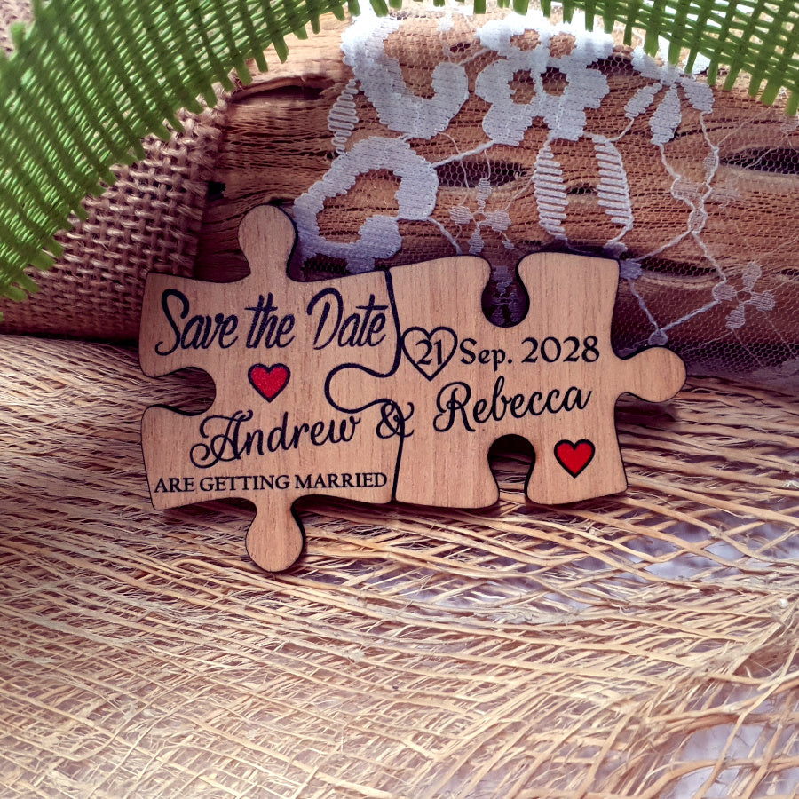 Rustic Wedding Save the Date Magnet-Wooden Puzzle