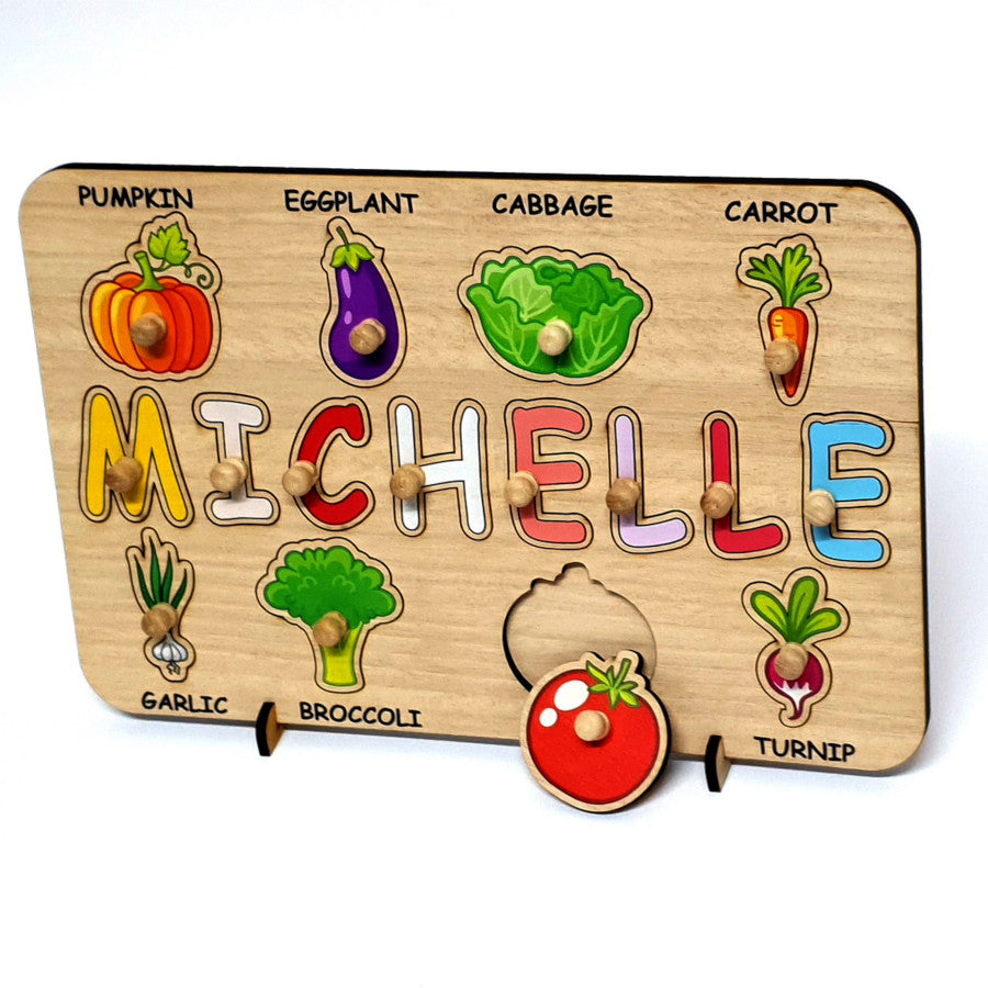 Personalized Wooden Puzzle for Kids-Montesorri Toy Learning Vegetables and Fruits