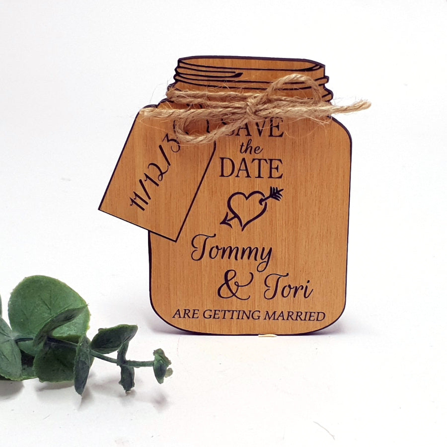 Mason Jar Save the Date Magnet-Wood