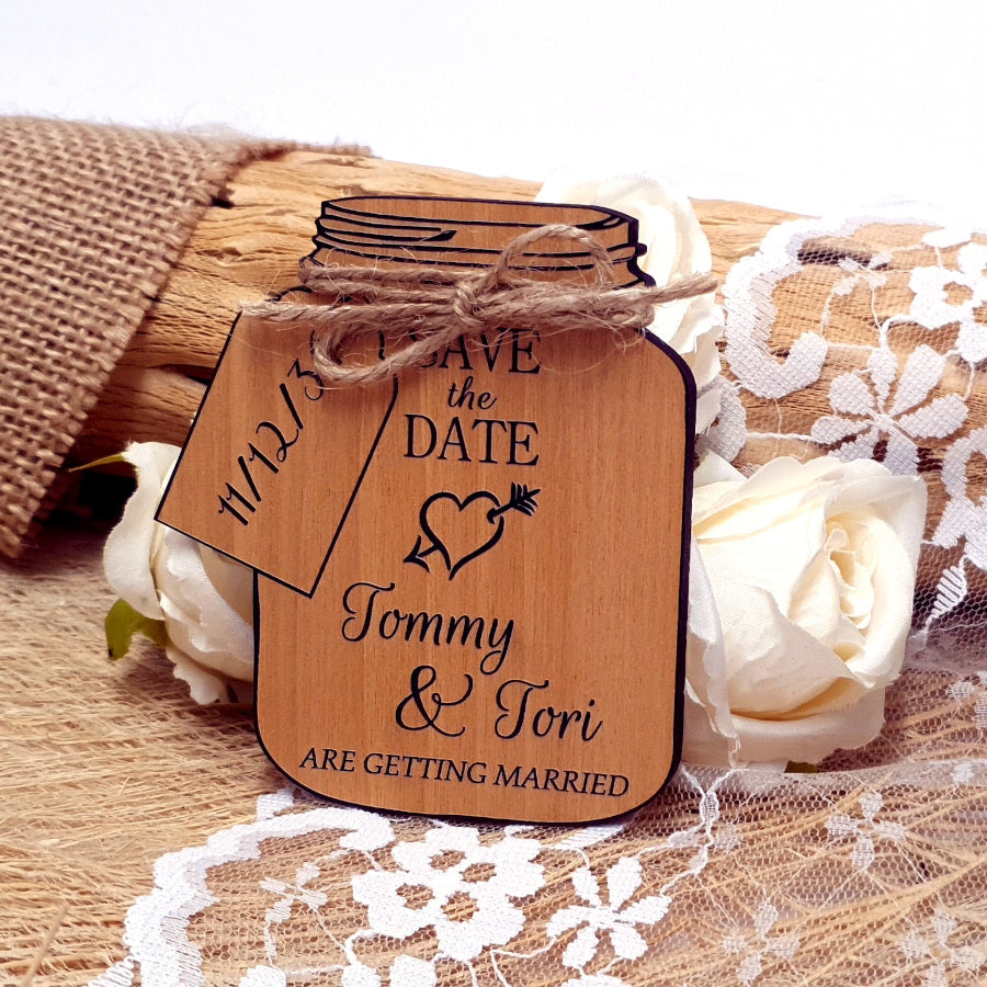 Mason Jar Save the Date Magnet-Wood