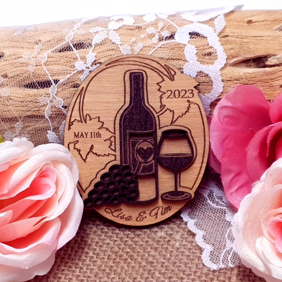 Wine Save the Date Wooden Magnet