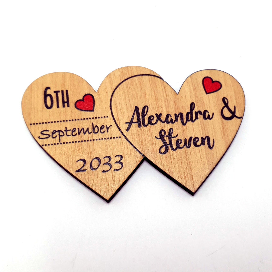 Unique Save the Date Wooden Magnet-Two Hearts