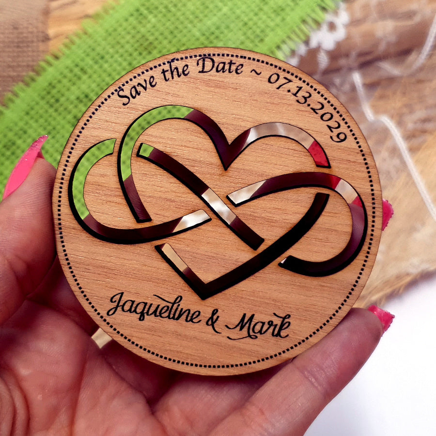Wooden Save the Date Magnet - Infinity Heart