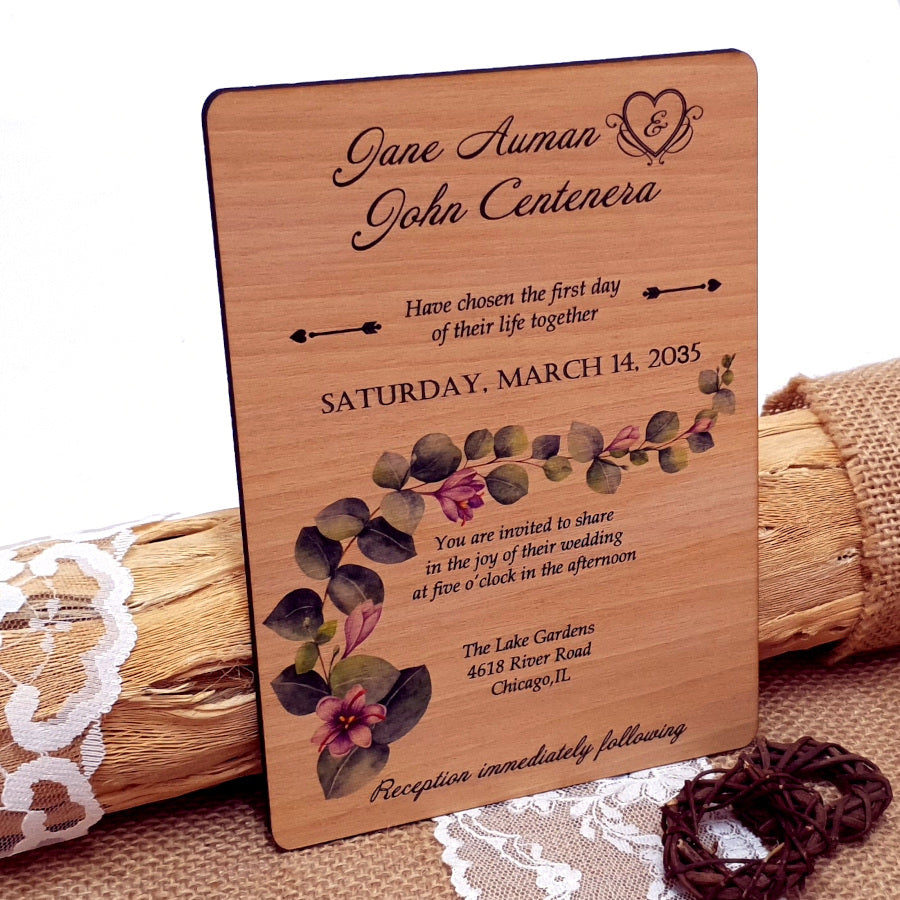 Eucaliptus Wooden Wedding Engagement Invitation
