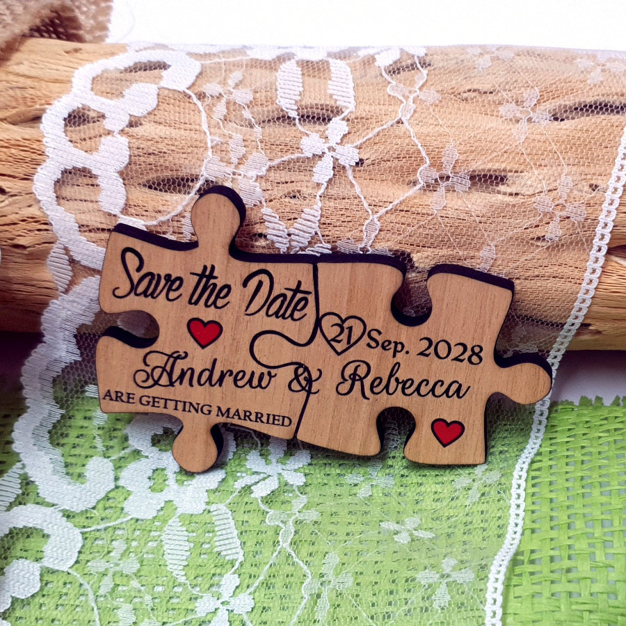 Rustic Wedding Save the Date Magnet-Wooden Puzzle