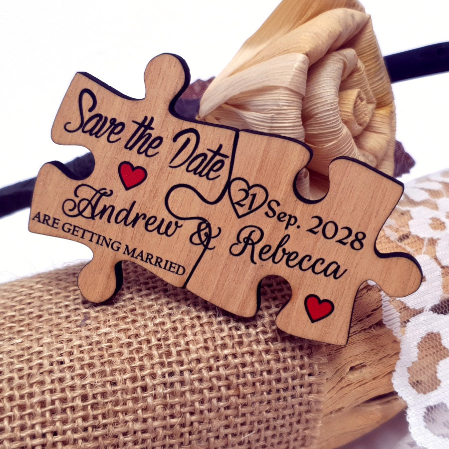 Rustic Wedding Save the Date Magnet-Wooden Puzzle