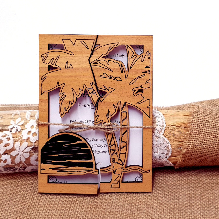 Palm Tree Wooden Wedding Invitation