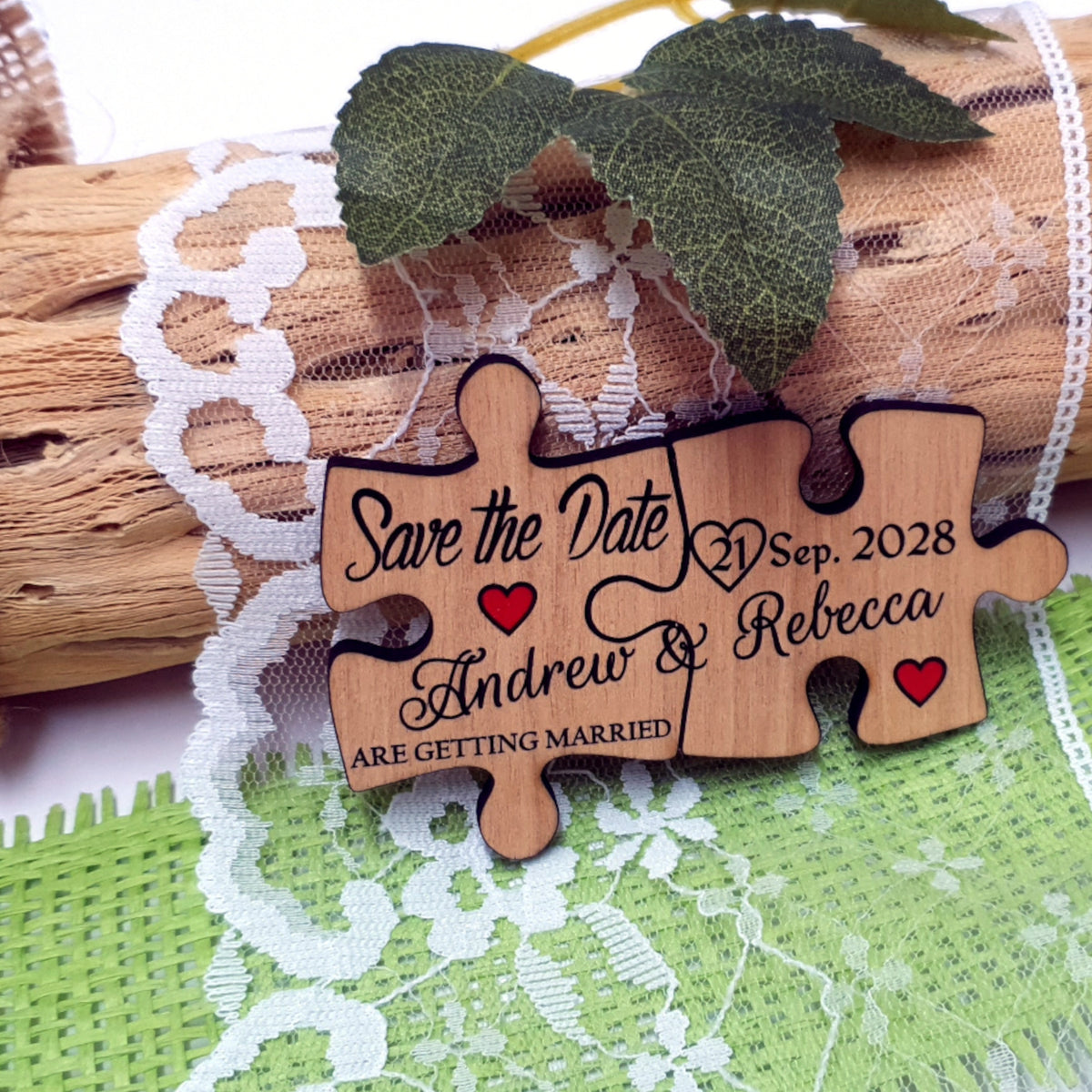 Rustic Wedding Save the Date Magnet-Wooden Puzzle