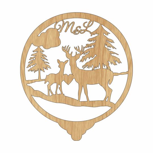 Wooden Wedding Cake Topper-Deers in Forest