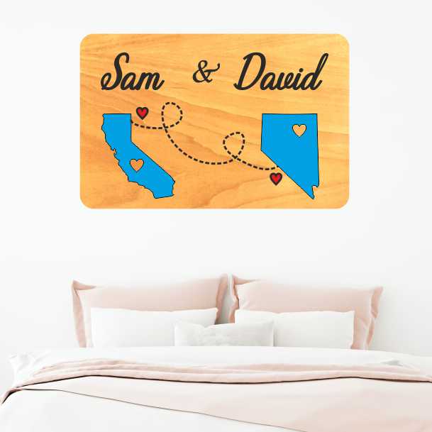 Gift for Long Distance Couples-Any State Printed on Wood Wall Decor